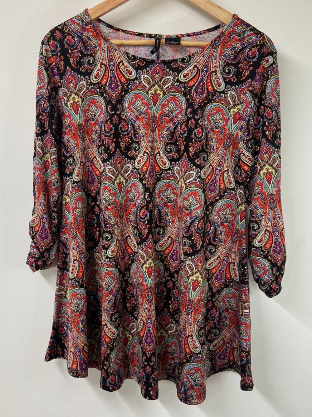 New Directions Women's Blouse 3/4 Sleeve Multicolor Paisley Tunic Top Size S